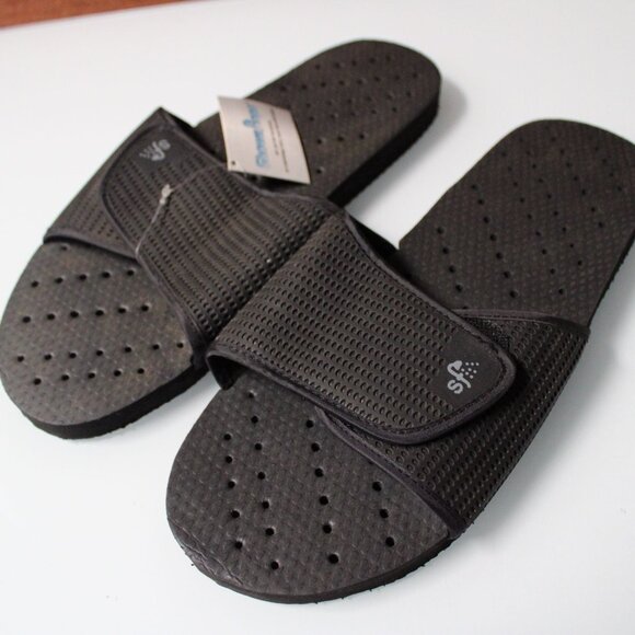Showaflops Black Slide Anti-Slip Shower Sandals Mens Black Size 13/14 NWT - Picture 1 of 8
